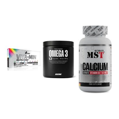 Grundversorgung: Olimp Vita-Min + Big Zone Omega + MST Calcium – alle enthaltenen Artikel