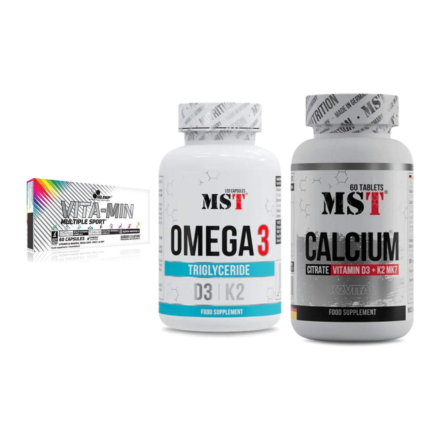 Grundversorgung: Olimp Vita-Min + MST Omega 3 500 + MST Calcium – alle enthaltenen Artikel