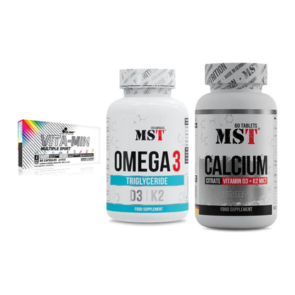 Grundversorgung: Olimp Vita-Min + MST Omega 3 500 + MST Calcium – alle enthaltenen Artikel