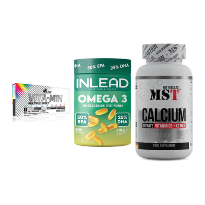 Grundversorgung: Olimp Vita-Min + INLEAD Omega-3 + MST Calcium – alle enthaltenen Artikel