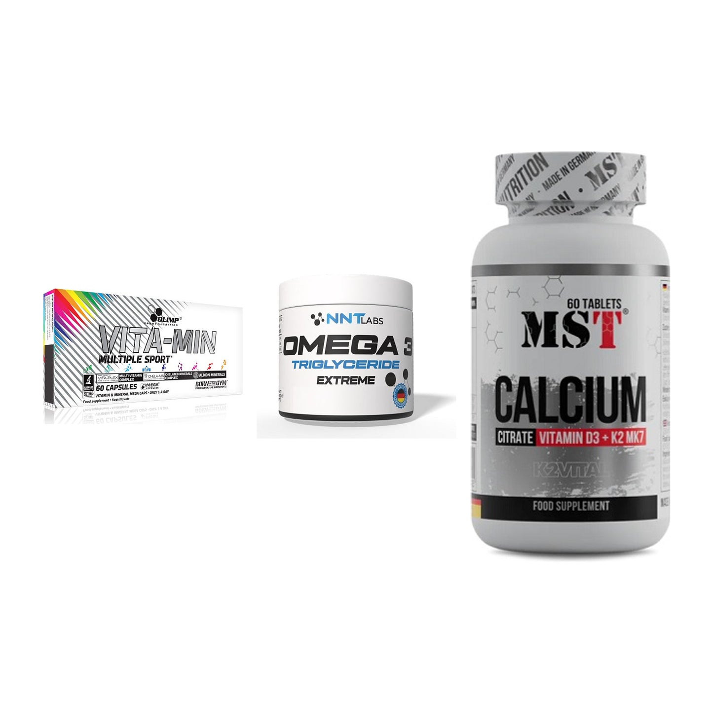 Grundversorgung: Olimp Vita-Min + NNT Omega 3 + MST Calcium – alle enthaltenen Artikel