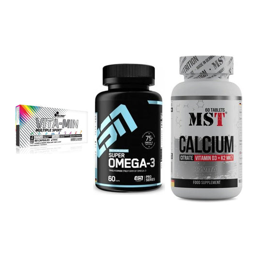 Grundversorgung: Olimp Vita-Min + ESN Omega 3 + MST Calcium – alle enthaltenen Artikel