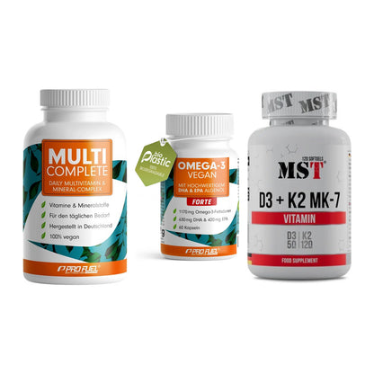 Grundversorgung: ProFuel MULTI + ProFuel Omega 3 + MST Vitamin D3 – alle enthaltenen Artikel