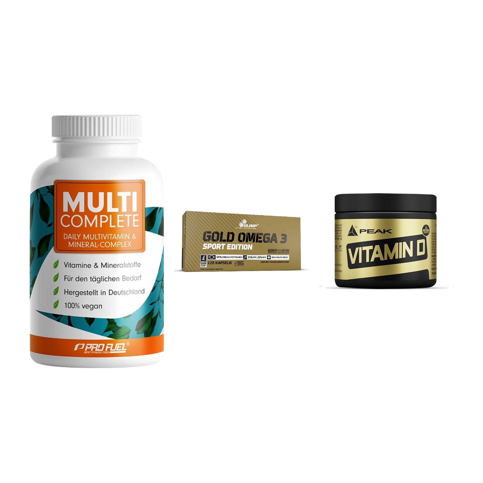Grundversorgung: ProFuel MULTI + Olimp Omega 3 + Peak Vitamin D – alle enthaltenen Artikel