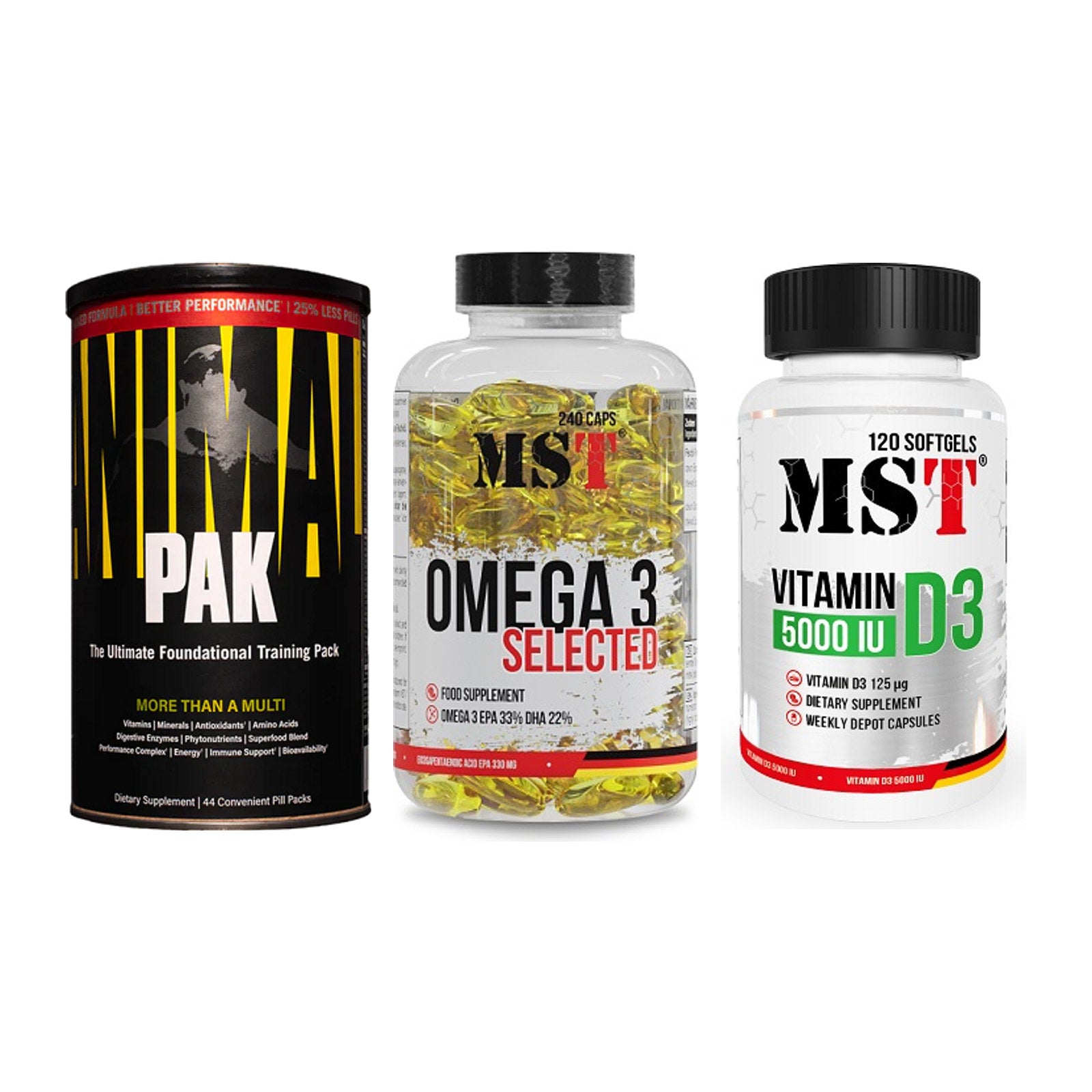 Grundversorgung: Universal + MST Omega 3 + MST Vitamin D3 – alle enthaltenen Artikel