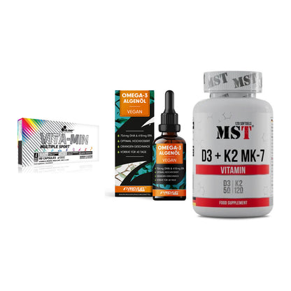 Grundversorgung: Olimp Vita-Min + ProFuel Omega 3 + MST Vitamin D3 – alle enthaltenen Artikel