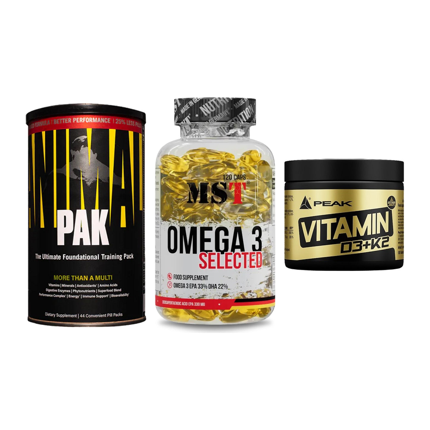 Grundversorgung: Universal + MST Omega 3 + Peak Vitamin – alle enthaltenen Artikel