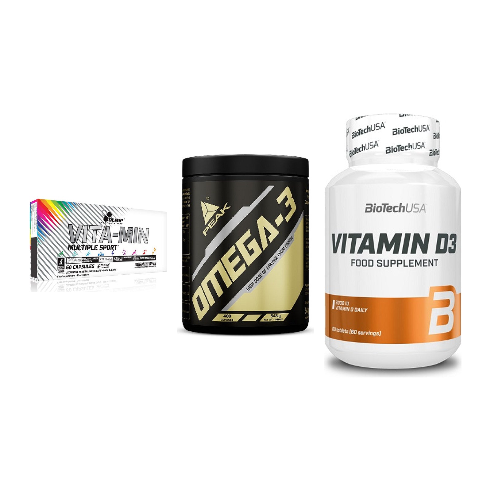 Grundversorgung: Olimp Vita-Min + Peak Omega-3 + BioTech Vitamin – alle enthaltenen Artikel