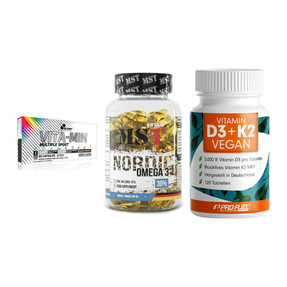 Grundversorgung: Olimp Vita-Min + MST Omega 3 + ProFuel Vitamin – alle enthaltenen Artikel