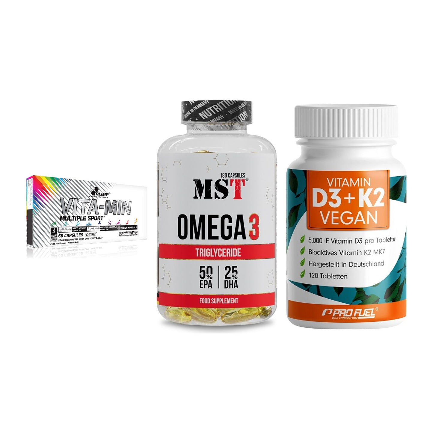 Grundversorgung: Olimp Vita-Min + MST Omega 3 + ProFuel Vitamin – alle enthaltenen Artikel