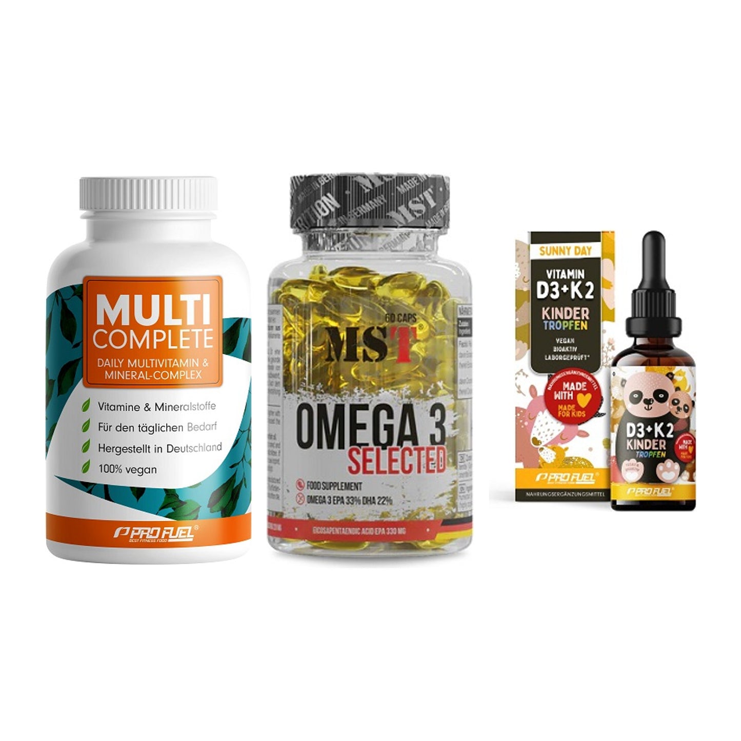 Grundversorgung: ProFuel MULTI + MST Omega 3 + ProFuel VITAMIN – alle enthaltenen Artikel
