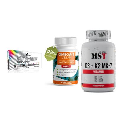 Grundversorgung: Olimp Vita-Min + ProFuel Omega 3 + MST Vitamin D3 – alle enthaltenen Artikel