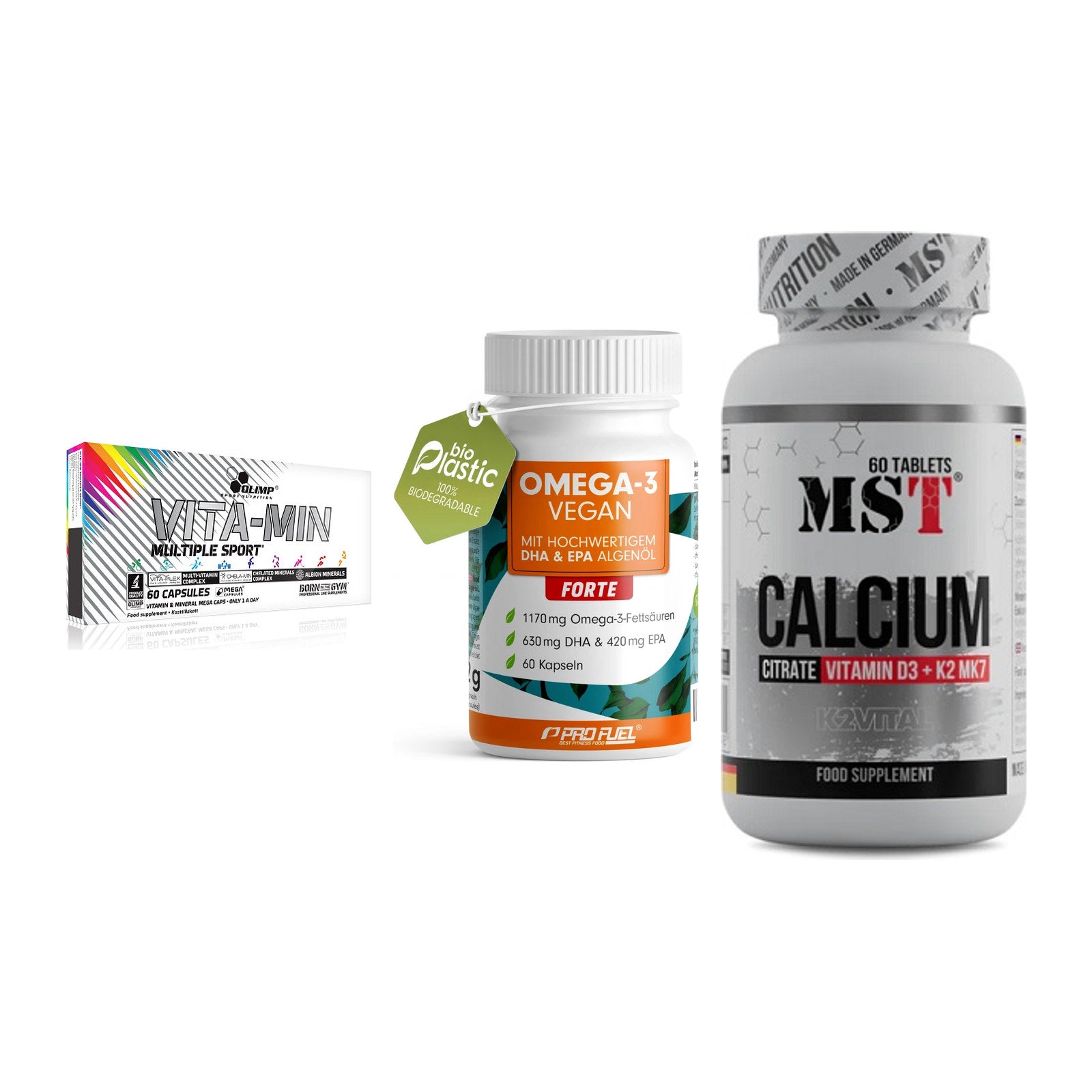 Grundversorgung: Olimp Vita-Min + ProFuel Omega 3 + MST Calcium – alle enthaltenen Artikel