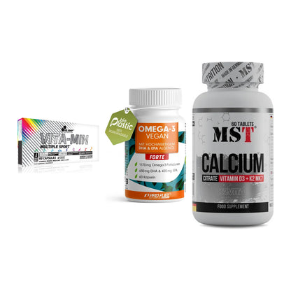 Grundversorgung: Olimp Vita-Min + ProFuel Omega 3 + MST Calcium – alle enthaltenen Artikel