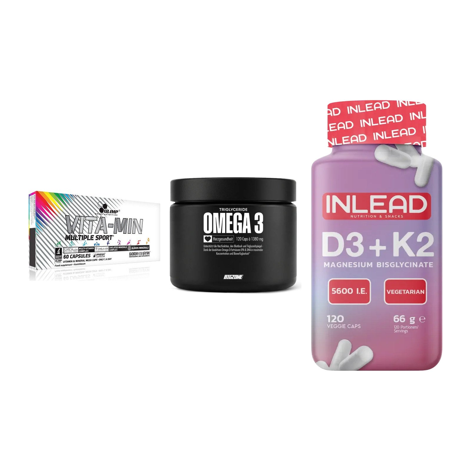 Grundversorgung: Olimp Vita-Min + Big Zone Omega + INLEAD Vitamin – alle enthaltenen Artikel