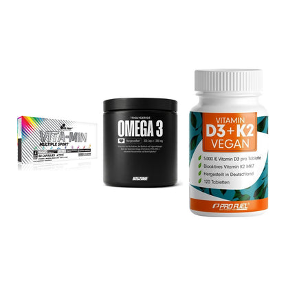 Grundversorgung: Olimp Vita-Min + Big Zone Omega + ProFuel Vitamin – alle enthaltenen Artikel