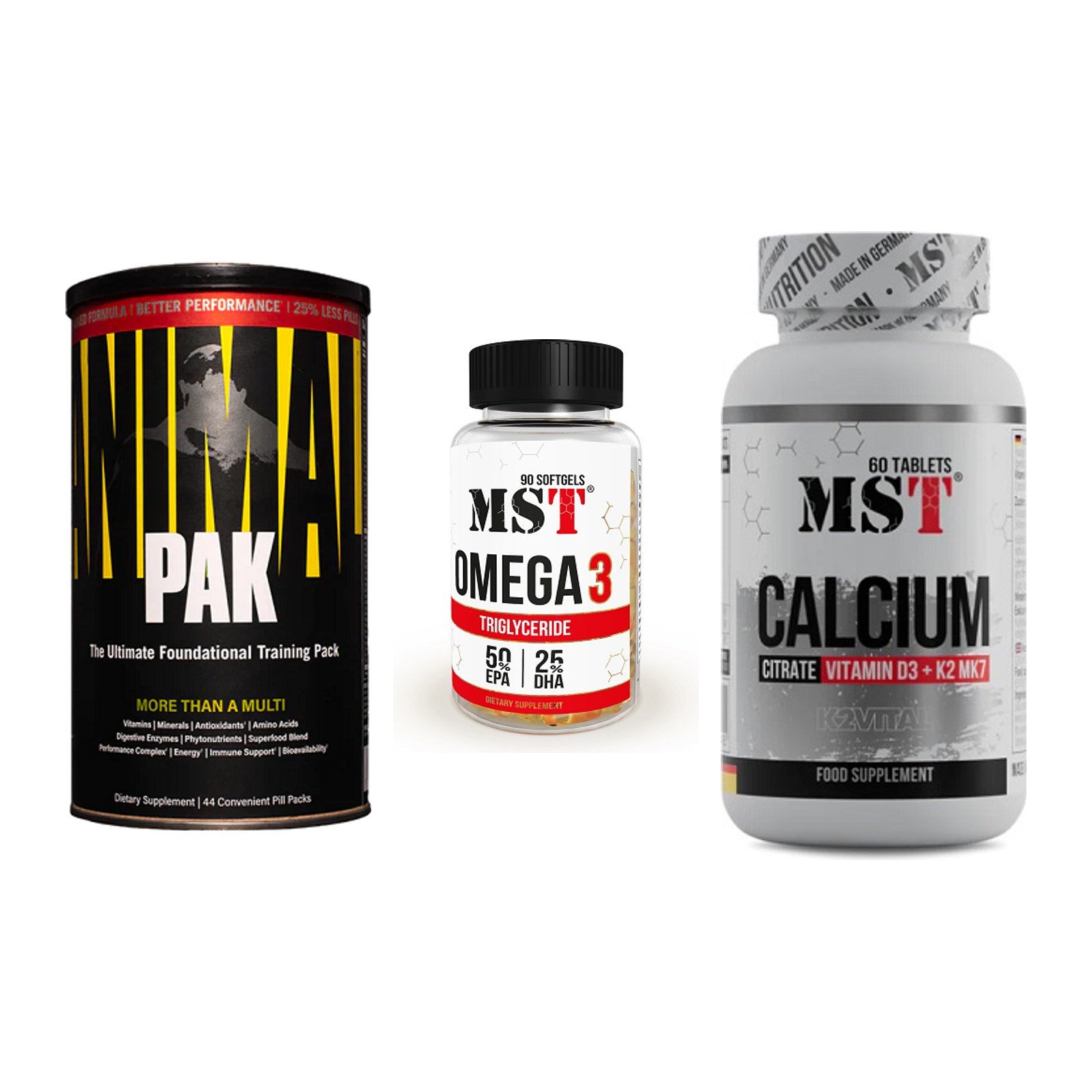 Grundversorgung: Universal + MST Omega 3 + MST Calcium – alle enthaltenen Artikel