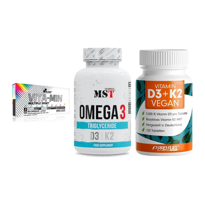 Grundversorgung: Olimp Vita-Min + MST Omega 3 500 + ProFuel Vitamin – alle enthaltenen Artikel