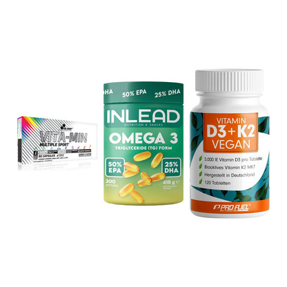 Grundversorgung: Olimp Vita-Min + INLEAD Omega-3 + ProFuel Vitamin – alle enthaltenen Artikel