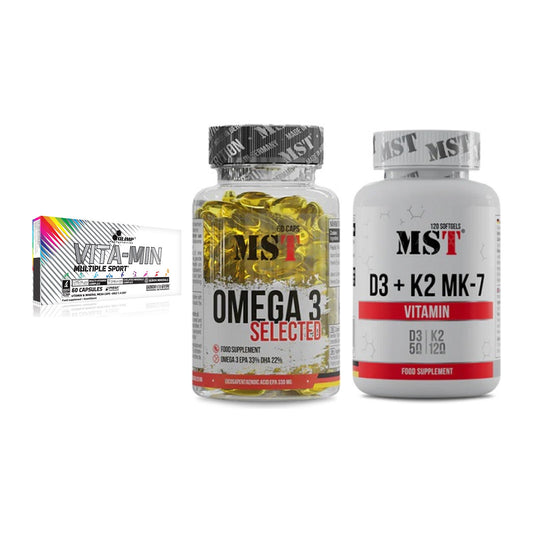Grundversorgung: Olimp Vita-Min + MST Omega 3 + MST Vitamin D3 – alle enthaltenen Artikel