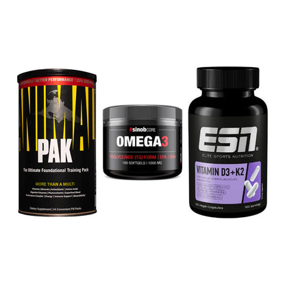Grundversorgung: Universal + Sinob Omega 3 + ESN Vitamin D3 – alle enthaltenen Artikel