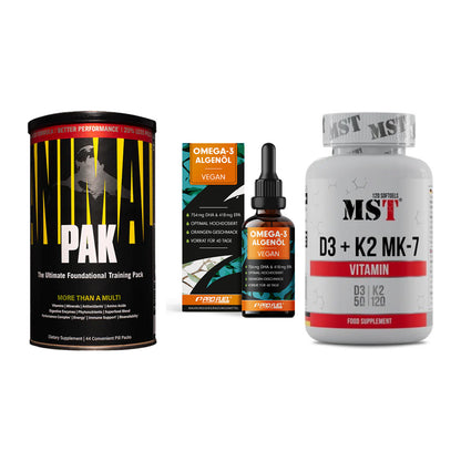 Grundversorgung: Universal + ProFuel Omega 3 + MST Vitamin D3 – alle enthaltenen Artikel