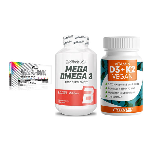 Grundversorgung: Olimp Vita-Min + BioTech Mega + ProFuel Vitamin – alle enthaltenen Artikel