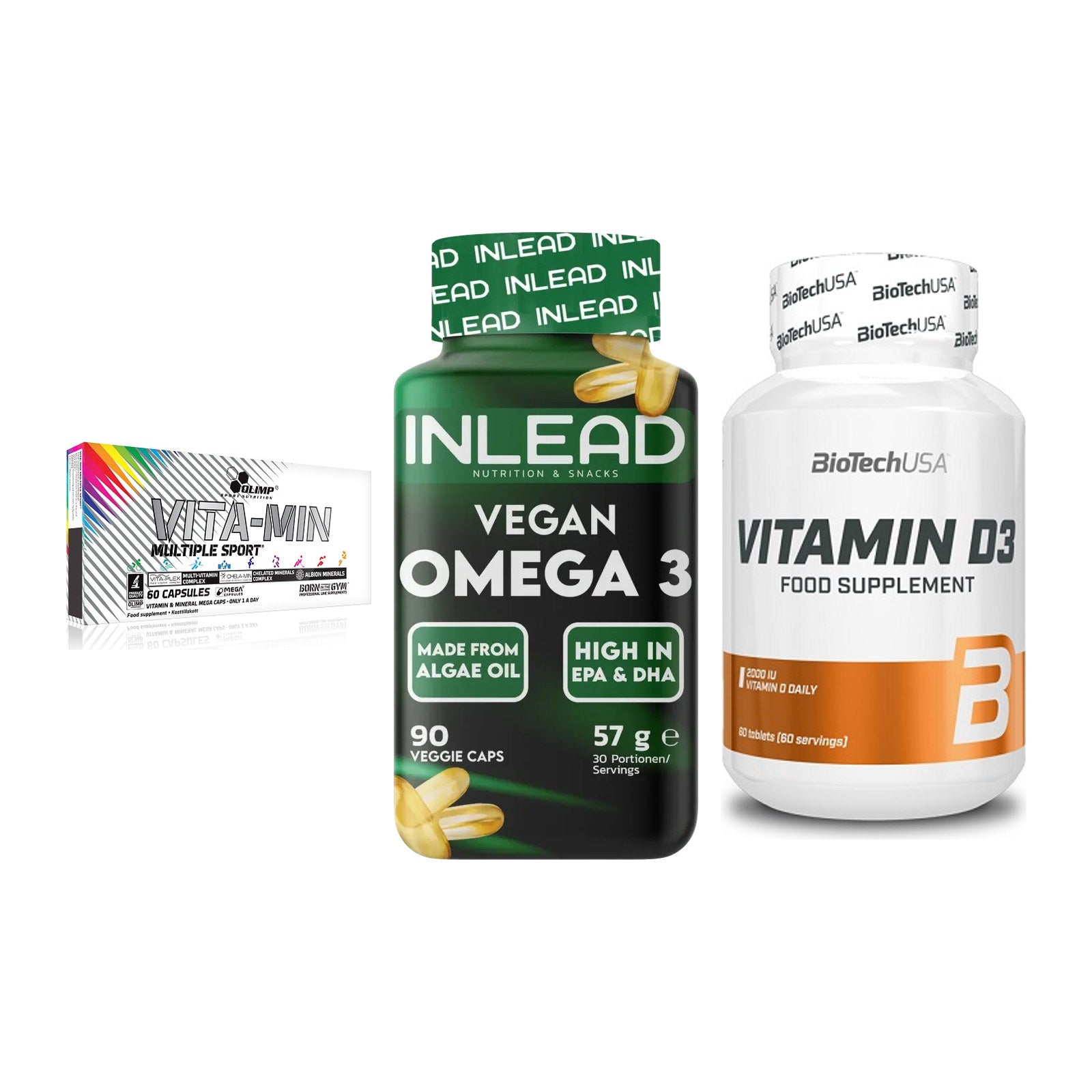 Grundversorgung: Olimp Vita-Min + INLEAD Vegan + BioTech Vitamin – alle enthaltenen Artikel