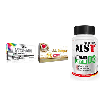 Grundversorgung: Olimp Vita-Min + Olimp Omega 3 + MST Vitamin D3 – alle enthaltenen Artikel