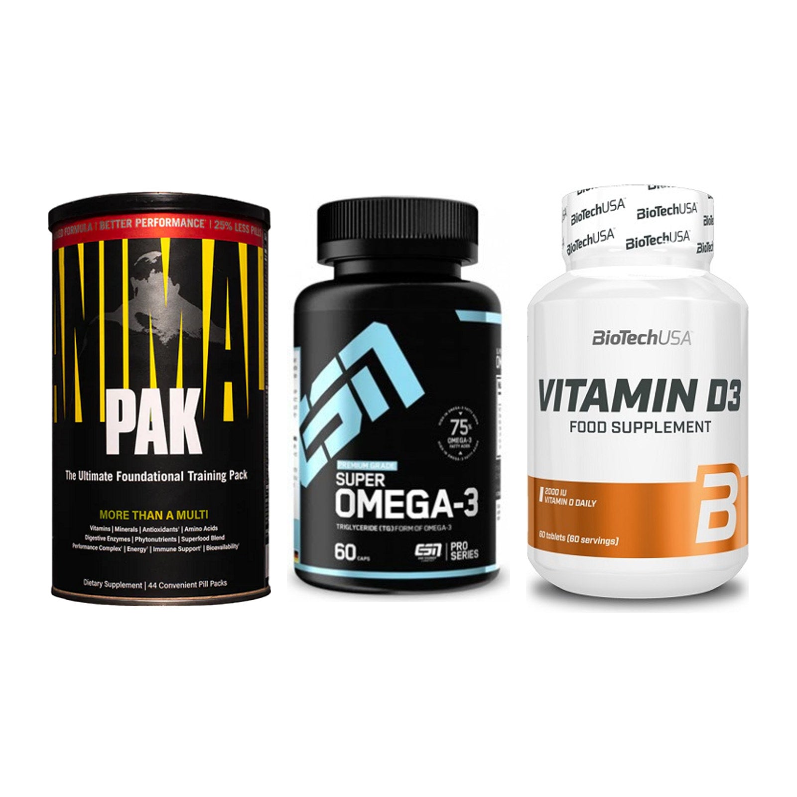 Grundversorgung: Universal + ESN Omega 3 + BioTech Vitamin – alle enthaltenen Artikel