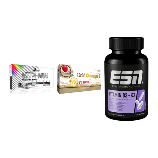 Grundversorgung: Olimp Vita-Min + Olimp Omega 3 + ESN Vitamin D3 – alle enthaltenen Artikel