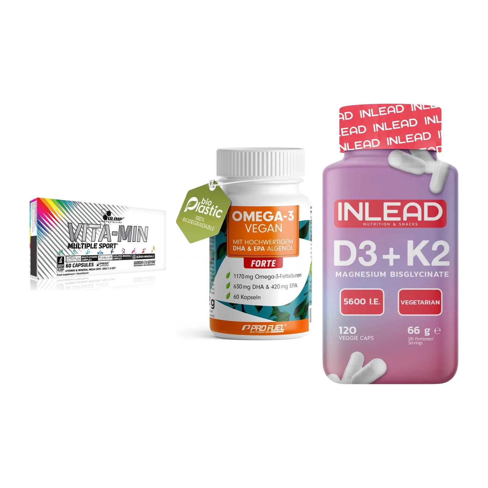 Grundversorgung: Olimp Vita-Min + ProFuel Omega 3 + INLEAD Vitamin – alle enthaltenen Artikel