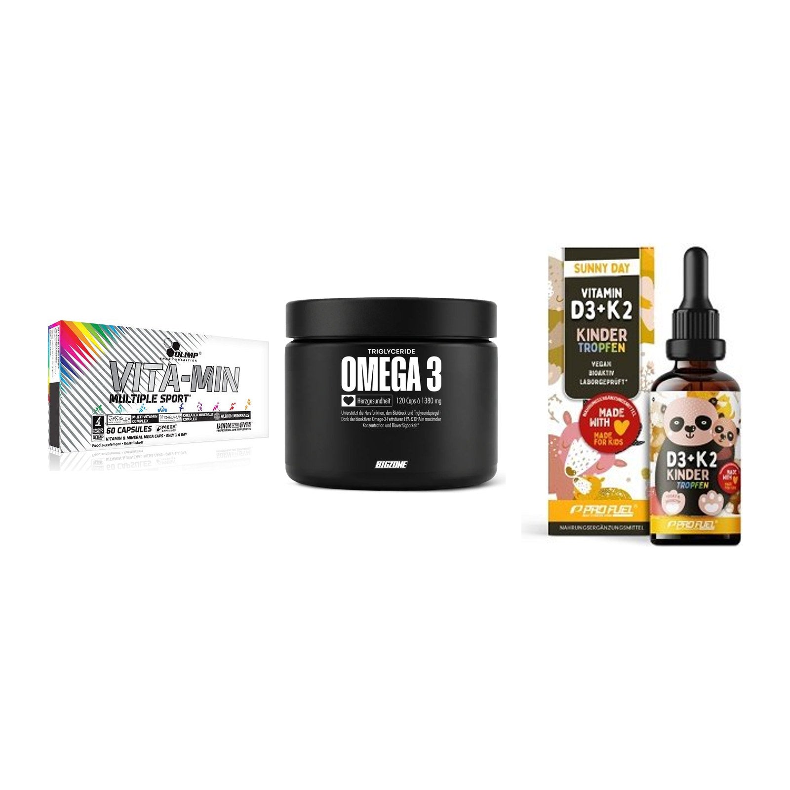Grundversorgung: Olimp Vita-Min + Big Zone Omega + ProFuel VITAMIN – alle enthaltenen Artikel