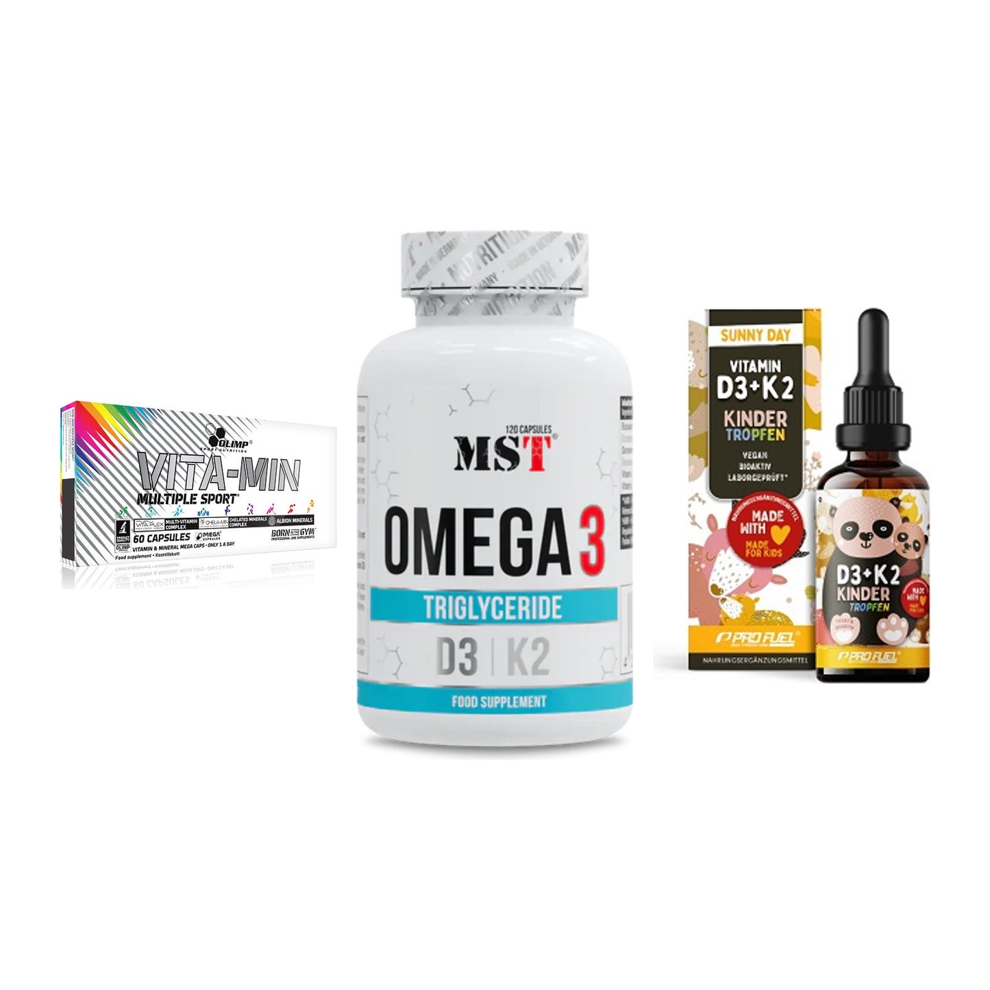 Grundversorgung: Olimp Vita-Min + MST Omega 3 500 + ProFuel VITAMIN – alle enthaltenen Artikel