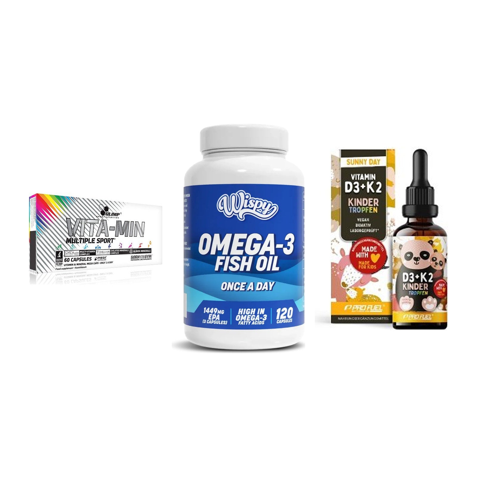 Grundversorgung: Olimp Vita-Min + Wispy Omega 3 + ProFuel VITAMIN – alle enthaltenen Artikel