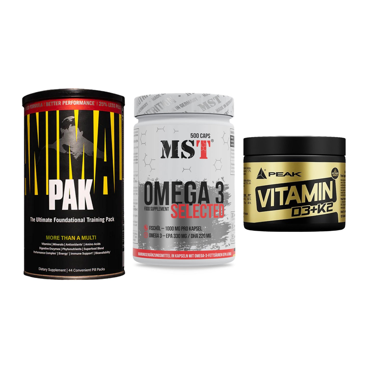 Grundversorgung: Universal + MST Omega 3 + Peak Vitamin – alle enthaltenen Artikel