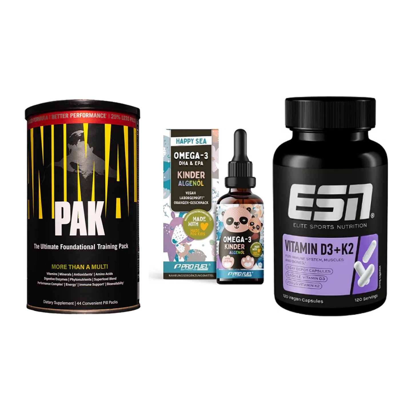 Grundversorgung: Universal + ProFuel OMEGA-3 + ESN Vitamin D3 – alle enthaltenen Artikel