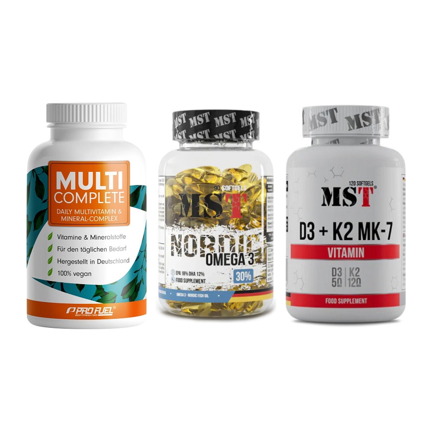 Grundversorgung: ProFuel MULTI + MST Omega 3 + MST Vitamin D3 – alle enthaltenen Artikel