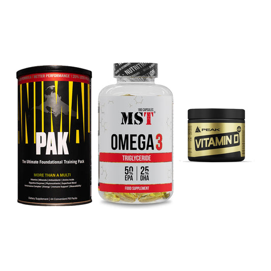 Grundversorgung: Universal + MST Omega 3 + Peak Vitamin D – alle enthaltenen Artikel