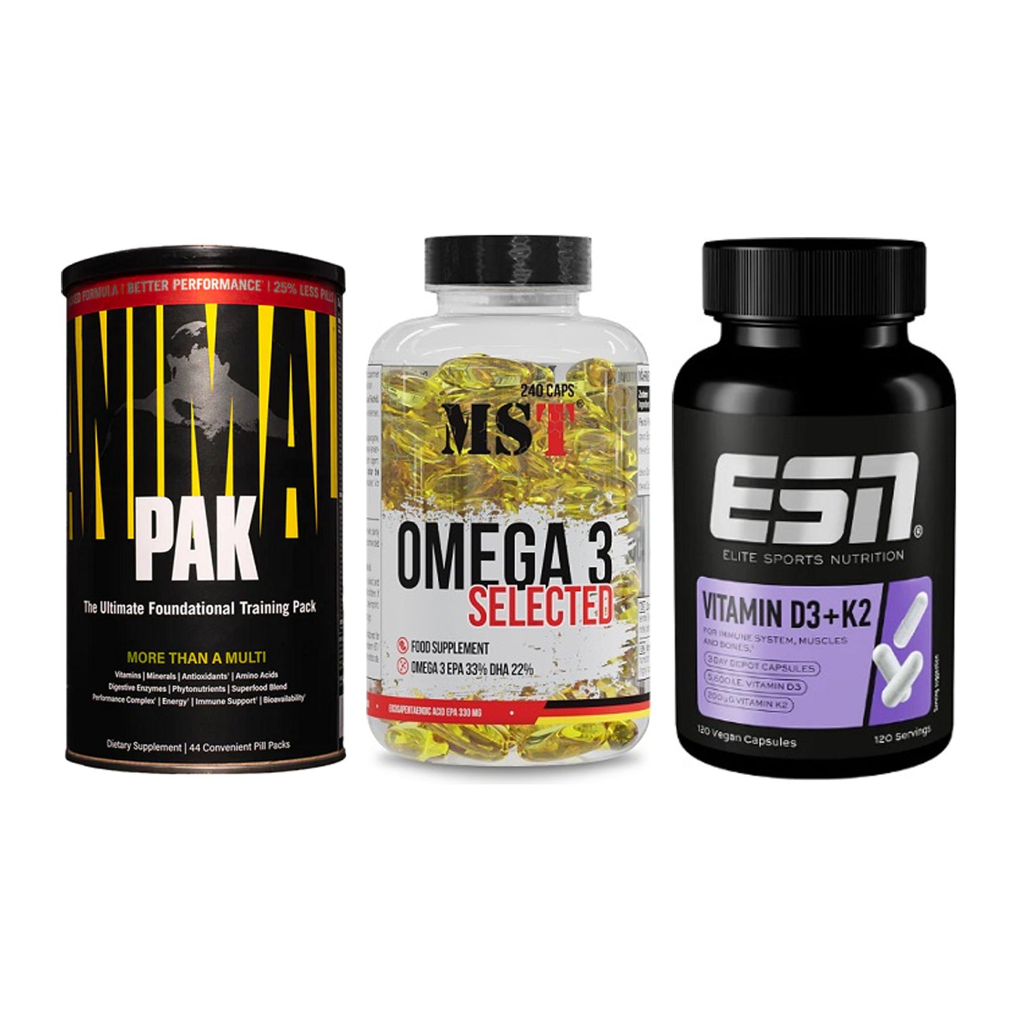 Grundversorgung: Universal + MST Omega 3 + ESN Vitamin D3 – alle enthaltenen Artikel