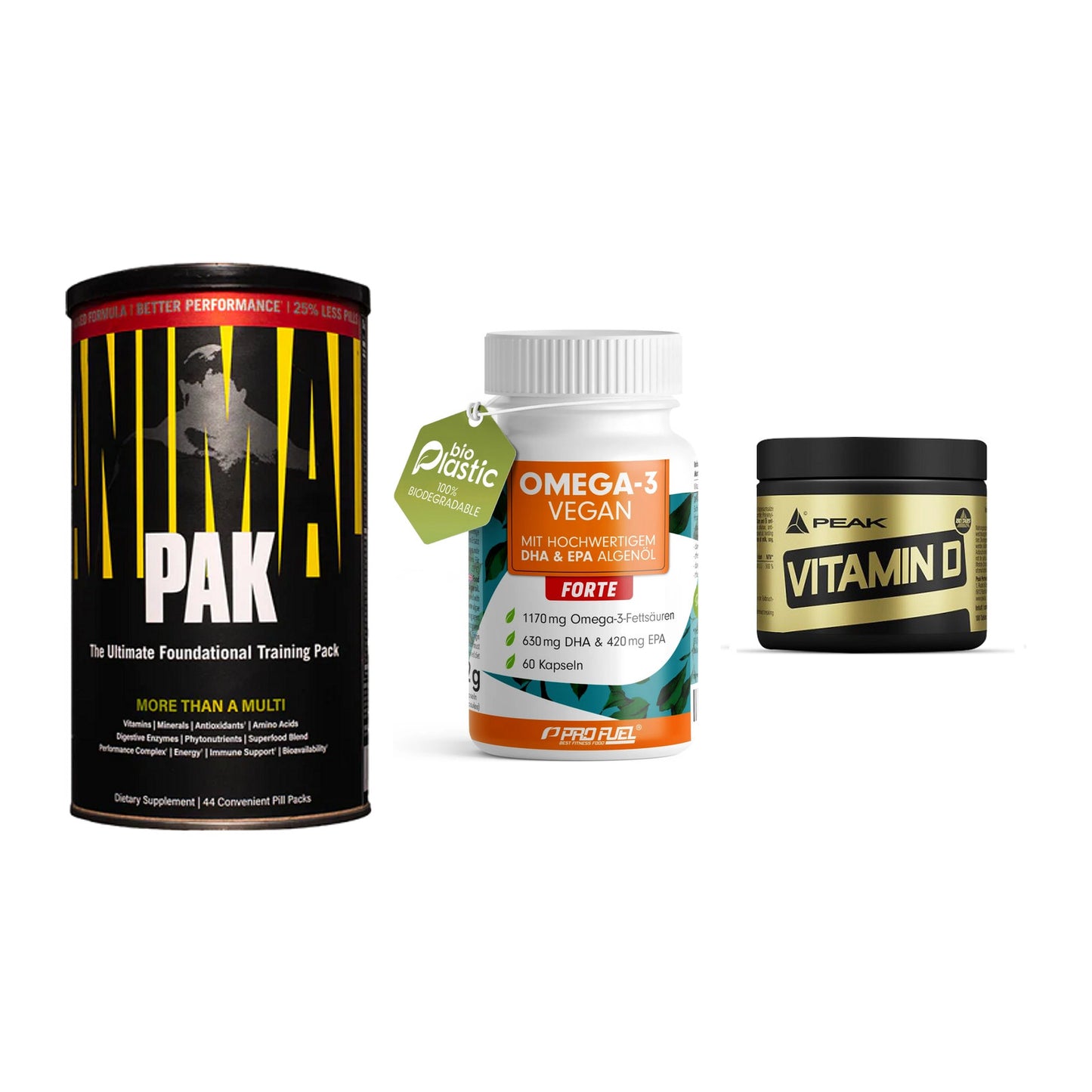 Grundversorgung: Universal + ProFuel Omega 3 + Peak Vitamin D – alle enthaltenen Artikel