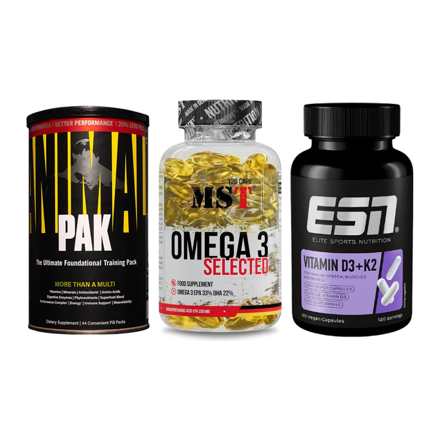 Grundversorgung: Universal + MST Omega 3 + ESN Vitamin D3 – alle enthaltenen Artikel