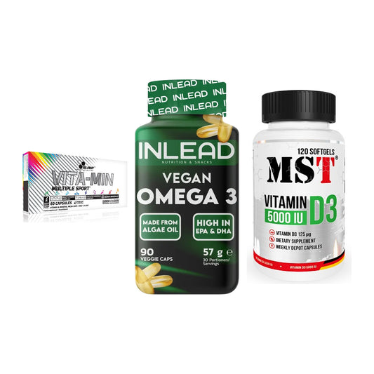 Grundversorgung: Olimp Vita-Min + INLEAD Vegan + MST Vitamin D3 – alle enthaltenen Artikel
