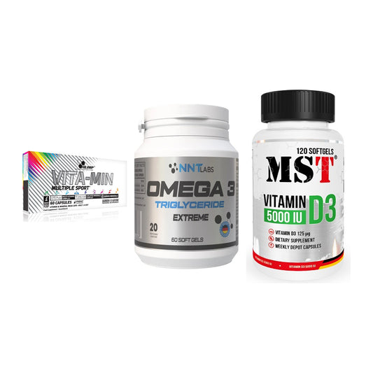 Grundversorgung: Olimp Vita-Min + NNT Omega 3 + MST Vitamin D3 – alle enthaltenen Artikel