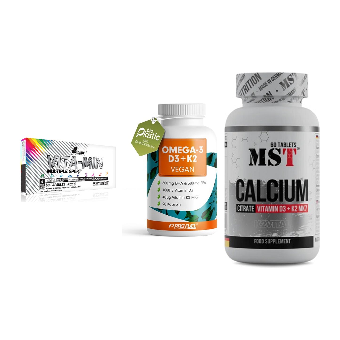 Grundversorgung: Olimp Vita-Min + ProFuel Omega 3 + MST Calcium – alle enthaltenen Artikel