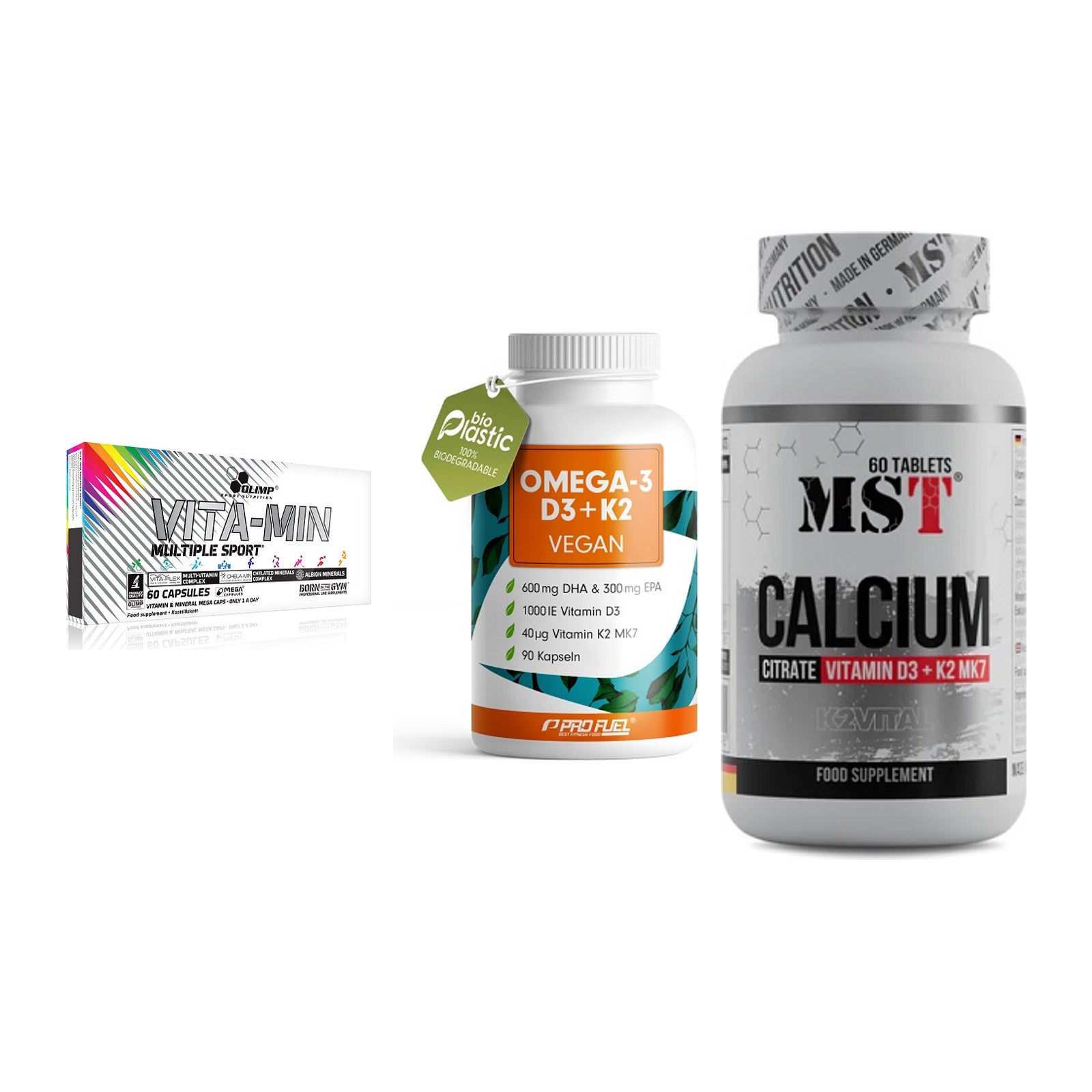 Grundversorgung: Olimp Vita-Min + ProFuel Omega 3 + MST Calcium – alle enthaltenen Artikel