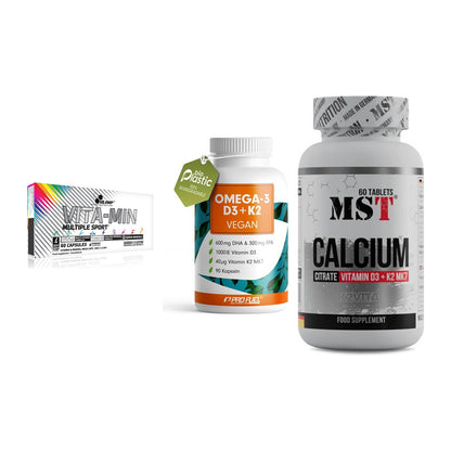 Grundversorgung: Olimp Vita-Min + ProFuel Omega 3 + MST Calcium – alle enthaltenen Artikel