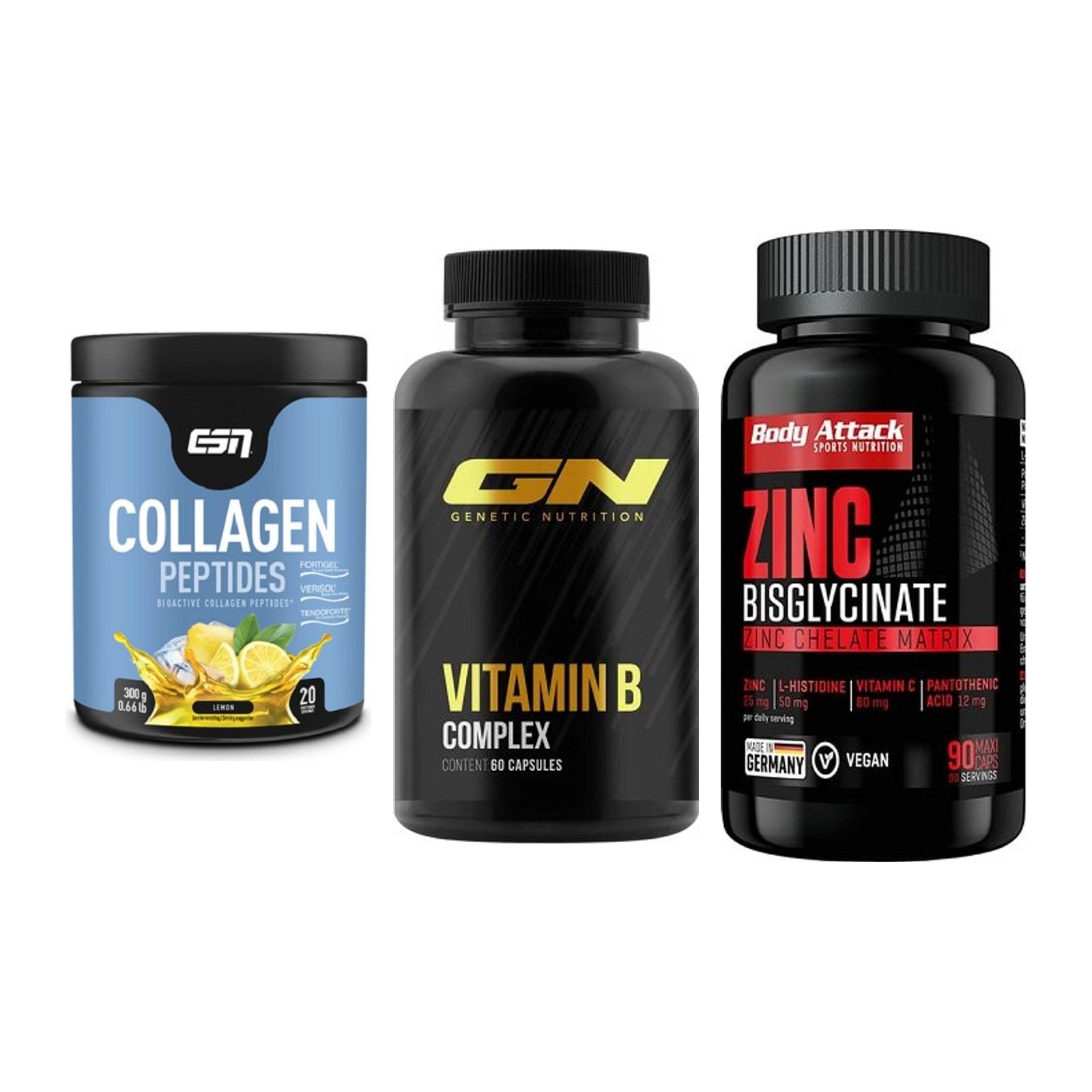 Haut, Haare & Nägel: ESN Collagen + GN Vitamin + Body Attack – alle enthaltenen Artikel