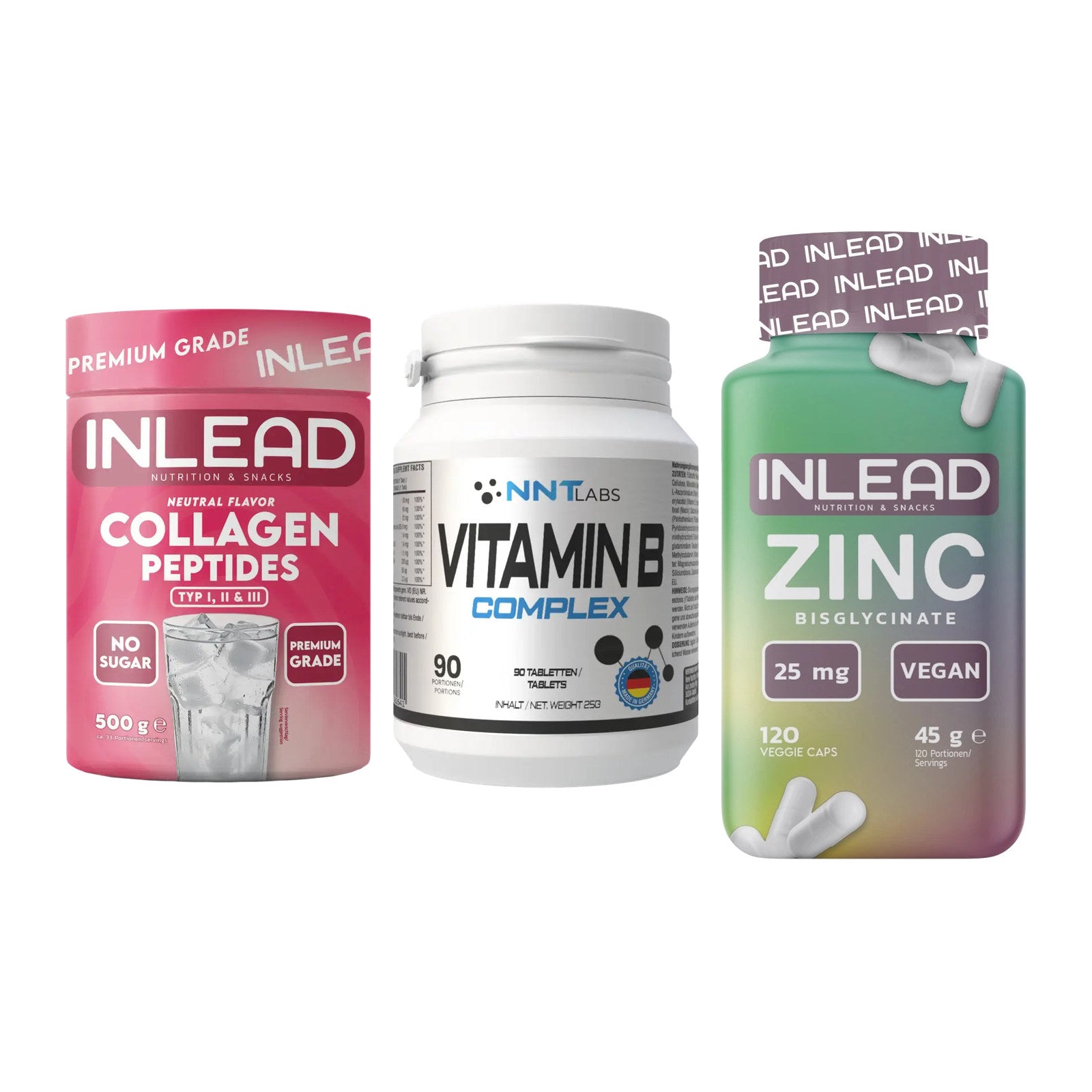 Haut, Haare & Nägel: INLEAD Collage + NNT Vitamin B + INLEAD Zink – alle enthaltenen Artikel