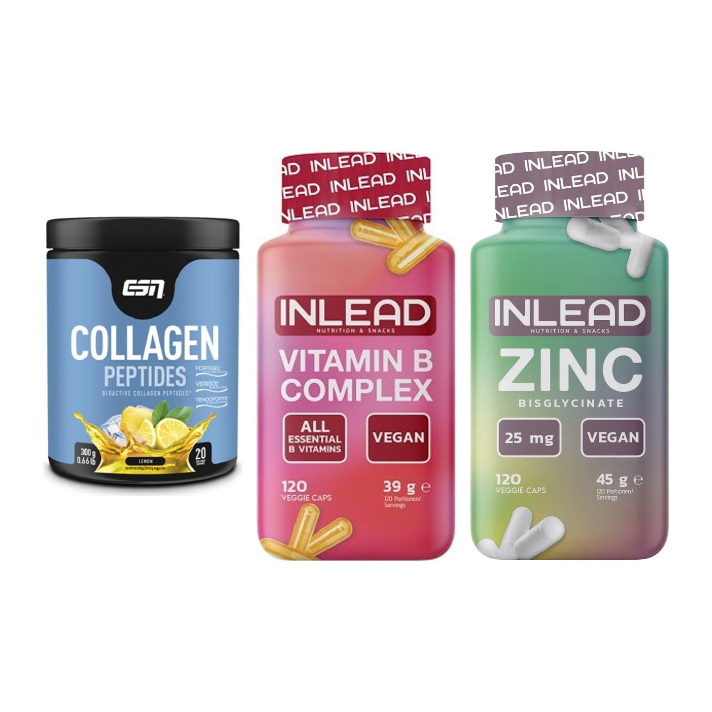 Haut, Haare & Nägel: ESN Collagen + INLEAD Vitamin + INLEAD Zink – alle enthaltenen Artikel
